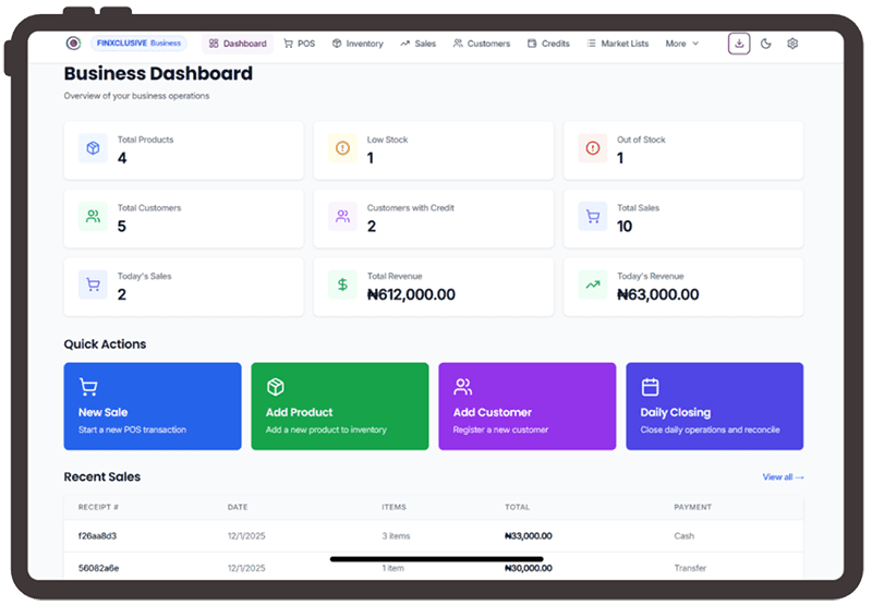 FinXclusive tablet app mockup